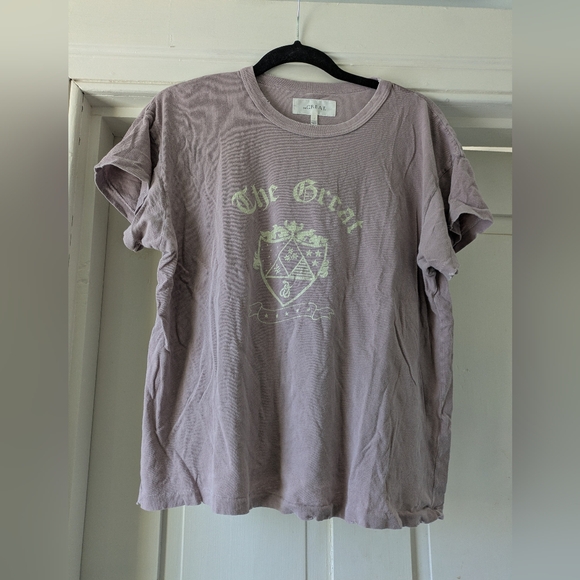 THE GREAT. Tops - The Great Pale Distressed Lavender Graphic T Shirt- Size 1  S-M